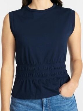 Time and Tru Women's Sleeveless Cotton Peplum Tank Top, Size XS (0-2) Dk. Navy